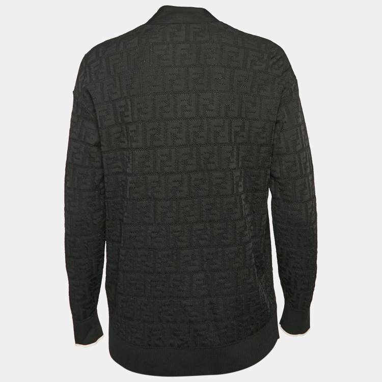 Pre Owned Fendi Black Zucca Jacquard Stretch Knit Button Front Cardigan M