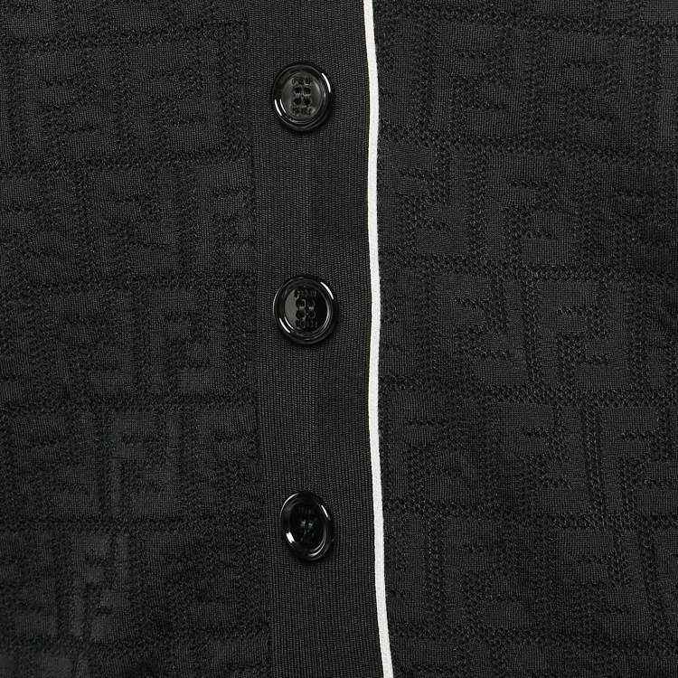 Pre Owned Fendi Black Zucca Jacquard Stretch Knit Button Front Cardigan M