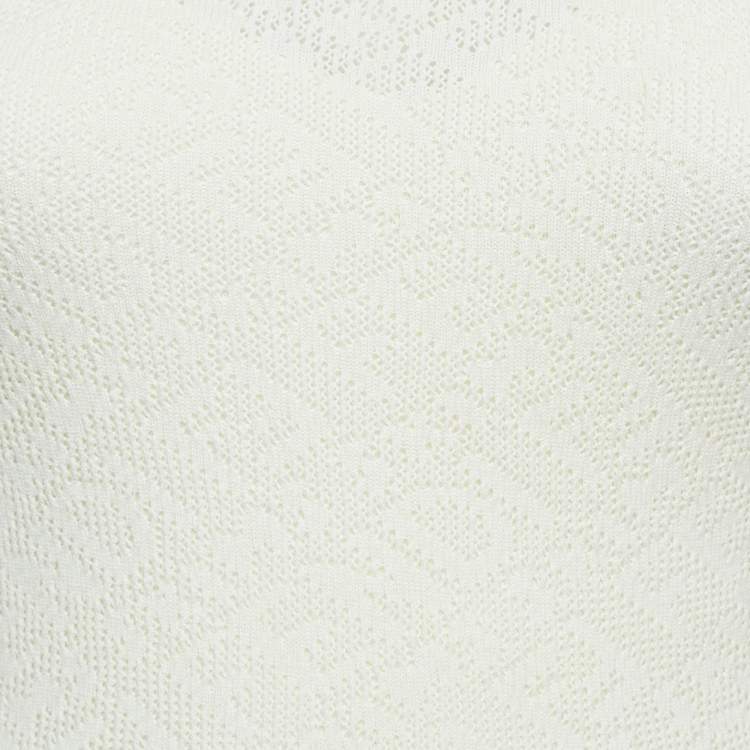 Pre Owned Fendi Off White Monogram Jacquard Stretch Knit Long Sleeve Maxi Dress S