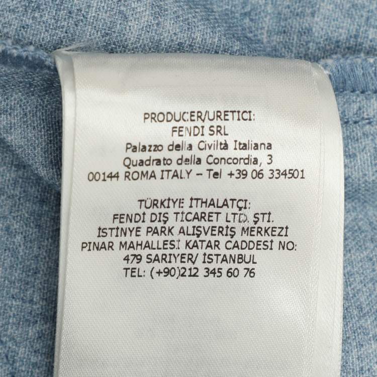 Pre Owned Fendi Blue Brushed Logo Denim High Rise Short S