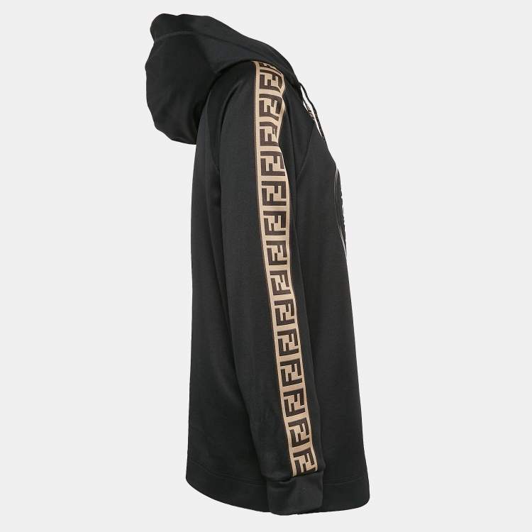 Pre Owned Fendi Black Zucca FF Logo Print Jersey Hoodie S