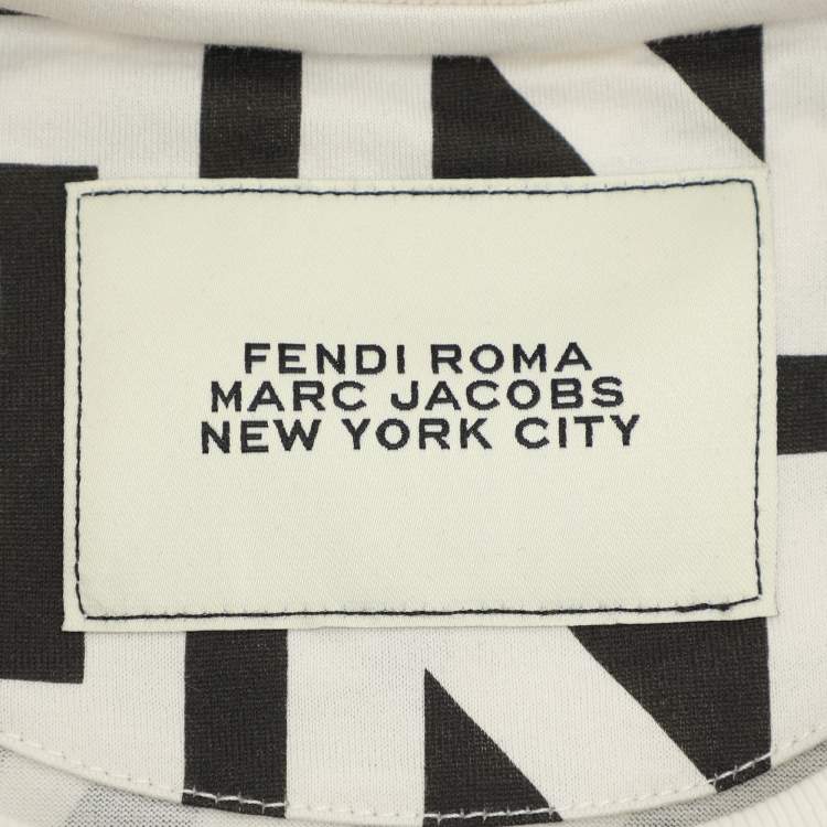 Pre Owned Fendi White/Black Logo Printed Crew Neck T-Shirt S