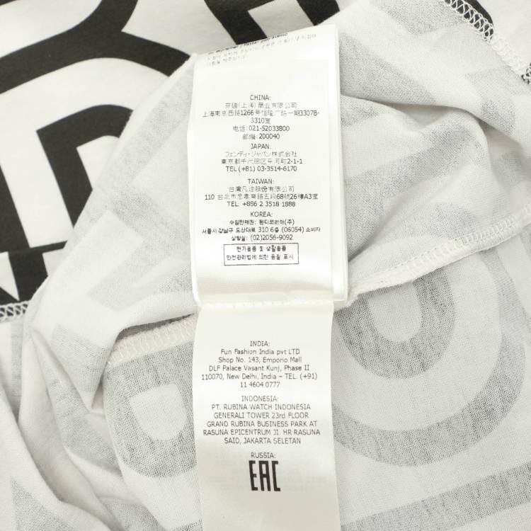 Pre Owned Fendi White/Black Logo Printed Crew Neck T-Shirt S