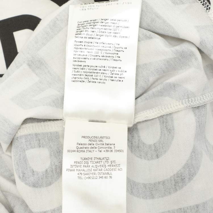 Pre Owned Fendi White/Black Logo Printed Crew Neck T-Shirt S