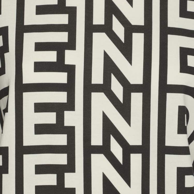 Pre Owned Fendi White/Black Logo Printed Crew Neck T-Shirt S