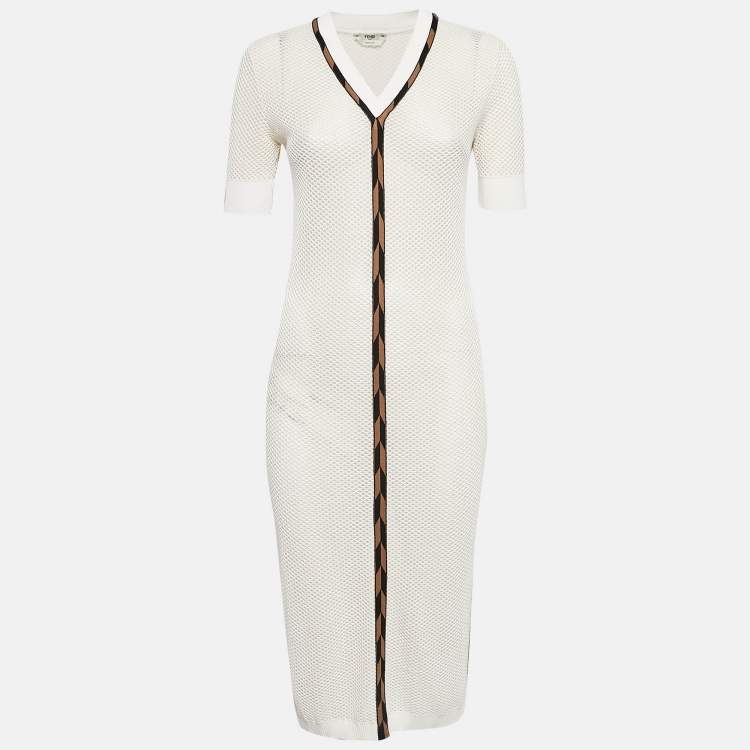 مملوكة مسبقًا Fendi Off-White Mesh Sheer Midi Dress M