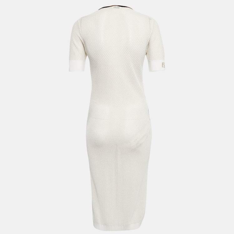 مملوكة مسبقًا Fendi Off-White Mesh Sheer Midi Dress M