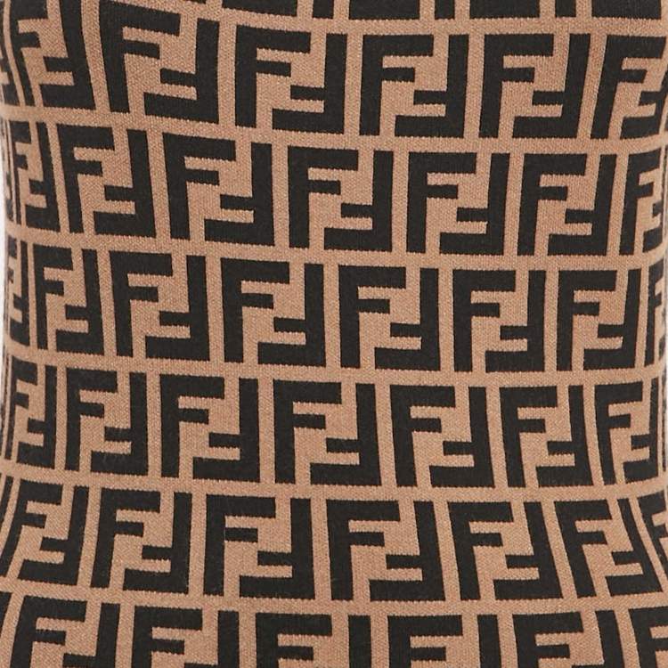 Pre Owned Fendi Brown Zucca Jacquard Knit Sleeveless Bodycon Dress S