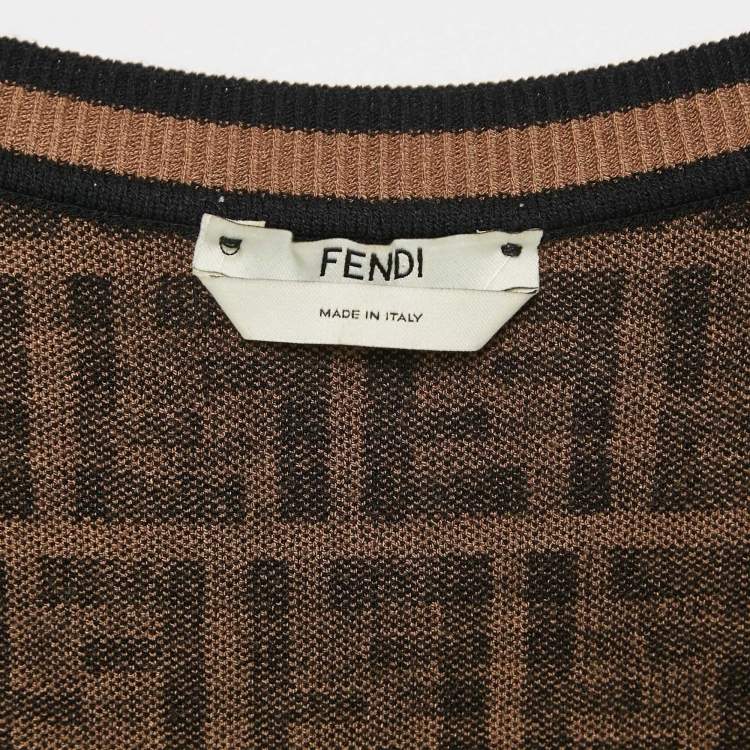 Pre Owned Fendi Brown Zucca Jacquard Knit Sleeveless Bodycon Dress S