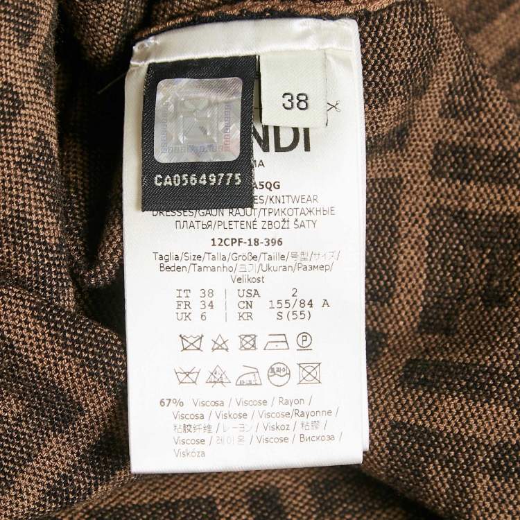 Pre Owned Fendi Brown Zucca Jacquard Knit Sleeveless Bodycon Dress S