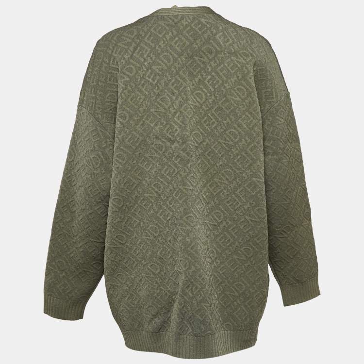 Pre Owned Fendi X Skims Monogram Jacquard Stretch Knit Buttoned Cardigan M
