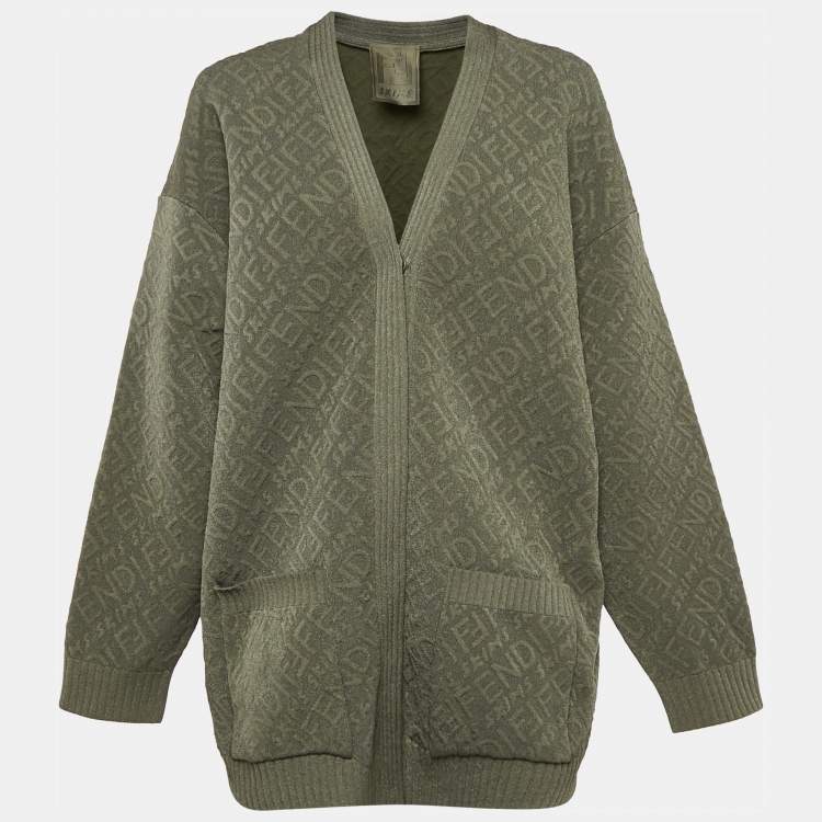 Pre Owned Fendi X Skims Monogram Jacquard Stretch Knit Buttoned Cardigan M