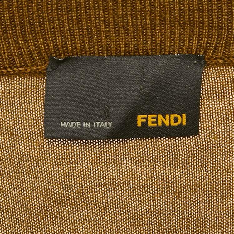 Pre Owned Fendi Olive Green Silk Trim Cashmere Knit Long Sleeve Jumper S