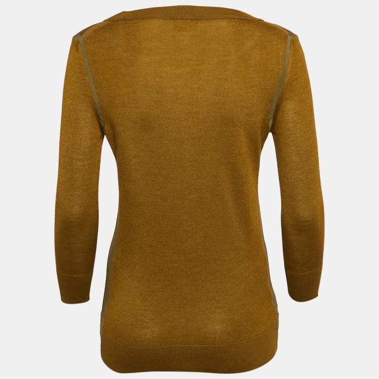 Pre Owned Fendi Olive Green Silk Trim Cashmere Knit Long Sleeve Jumper S