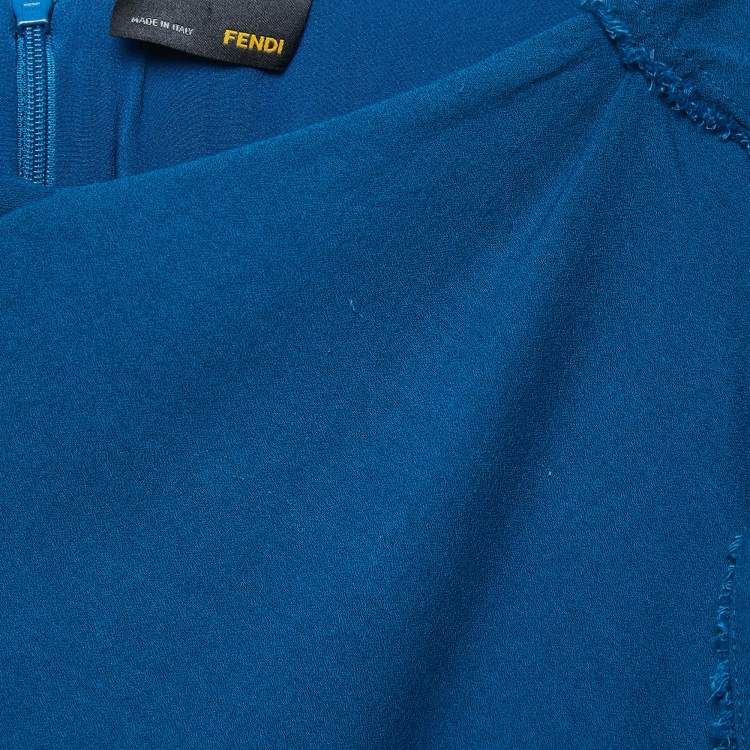 Pre Owned Fendi Blue Crepe Raw Edge Detail Maxi Dress M