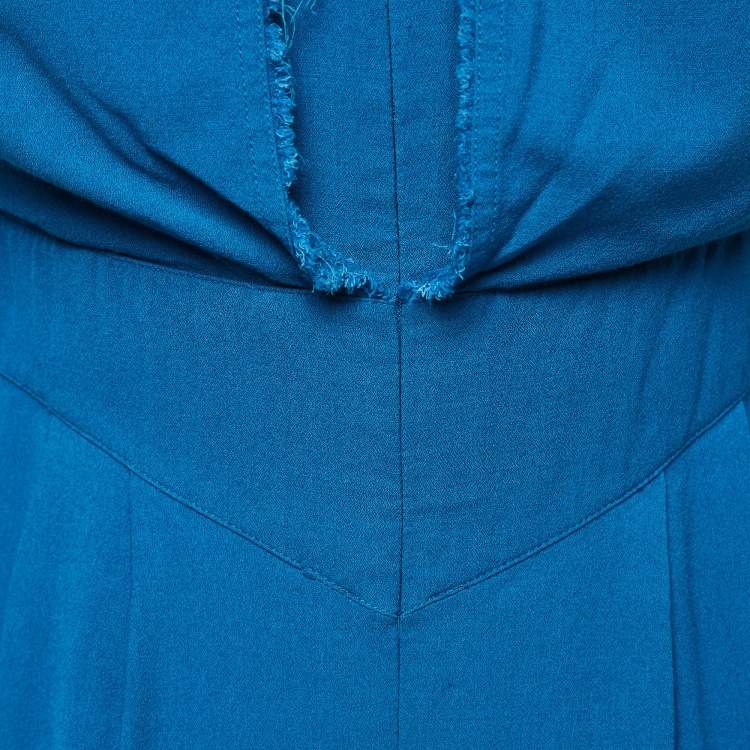 Pre Owned Fendi Blue Crepe Raw Edge Detail Maxi Dress M
