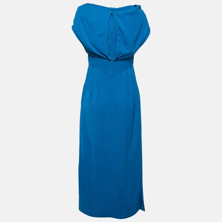 Pre Owned Fendi Blue Crepe Raw Edge Detail Maxi Dress M