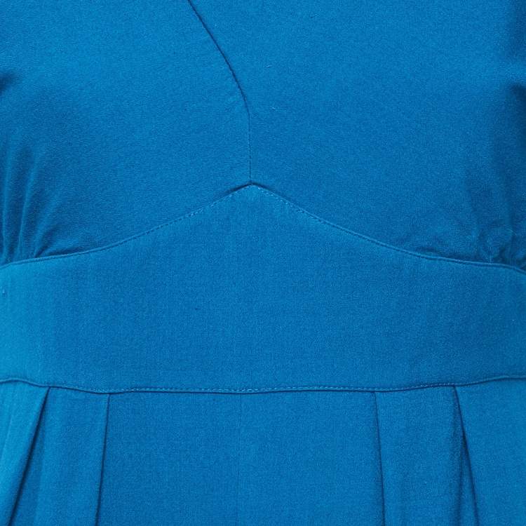 Pre Owned Fendi Blue Crepe Raw Edge Detail Maxi Dress M