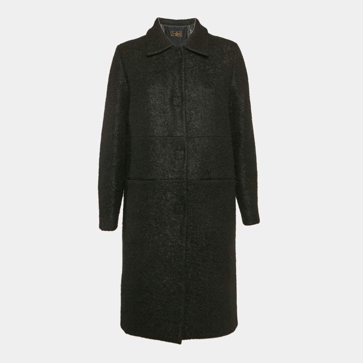 Pre Owned Fendi Black Shearling Velcro Closure Mid-Length Coat M