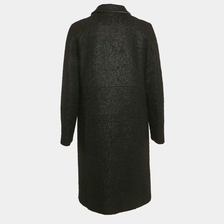Pre Owned Fendi Black Shearling Velcro Closure Mid-Length Coat M