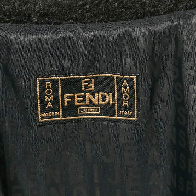 Pre Owned Fendi Black Shearling Velcro Closure Mid-Length Coat M