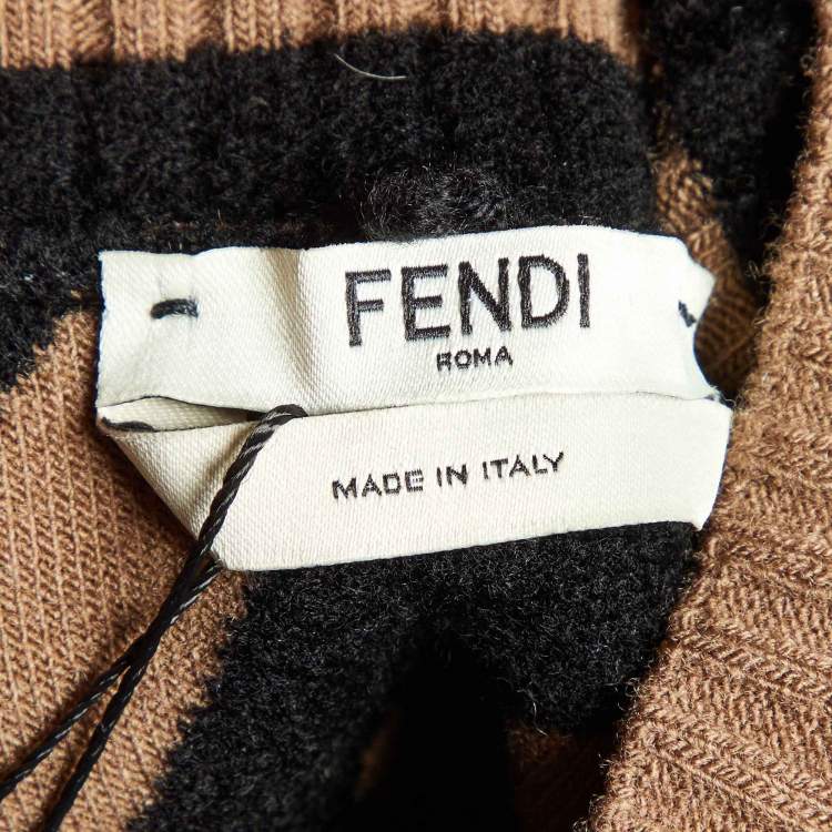 Pre Owned Fendi Brown FF Logo Print Wool Blend Turtle Neck Poncho S