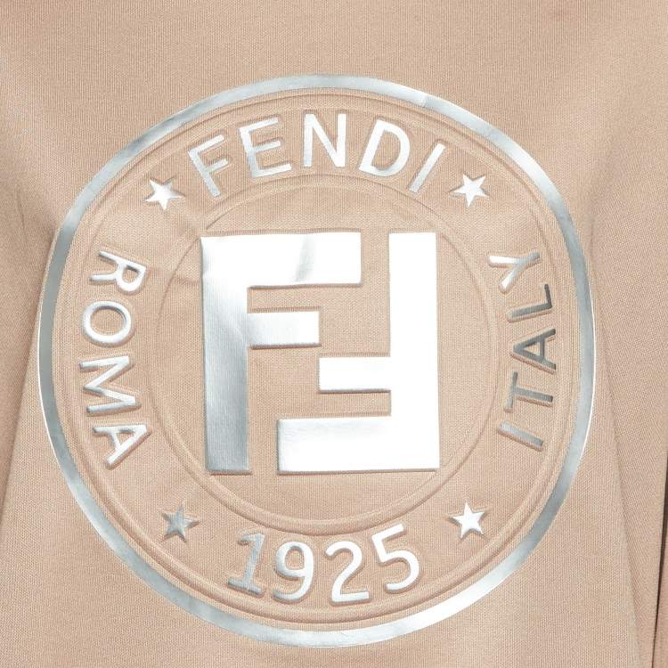 مملوكة مسبقًا Fendi Beige Logo Embossed Jersey Crew Neck Sweatshirt S