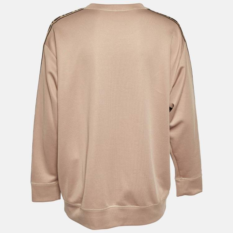 مملوكة مسبقًا Fendi Beige Logo Embossed Jersey Crew Neck Sweatshirt S