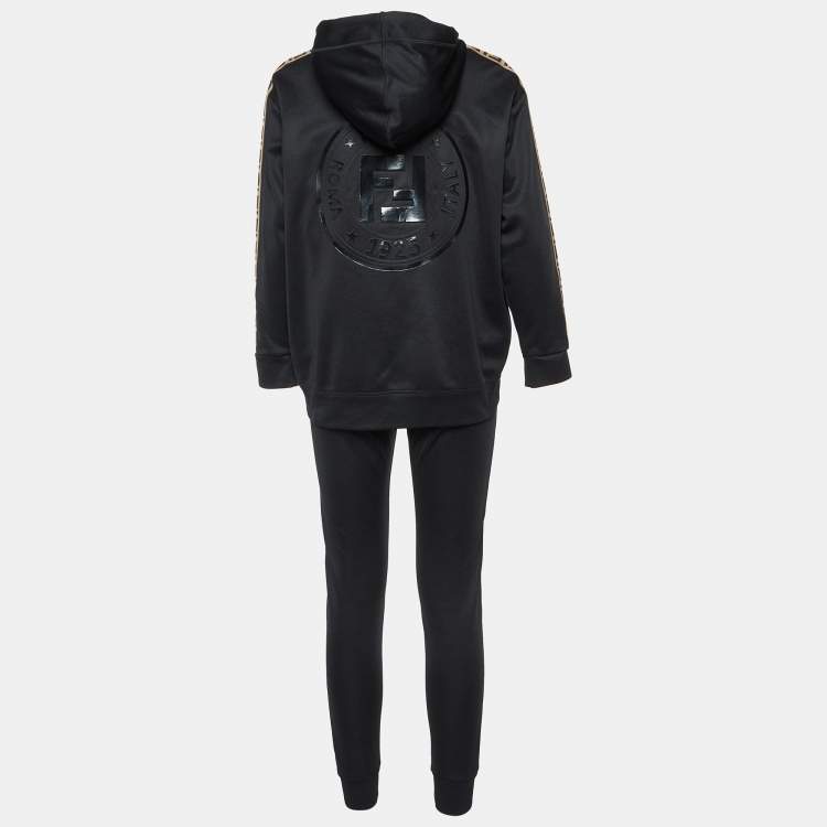 Pre Owned Fendi Black Jersey FF Logo Trim Track Suit XS/S