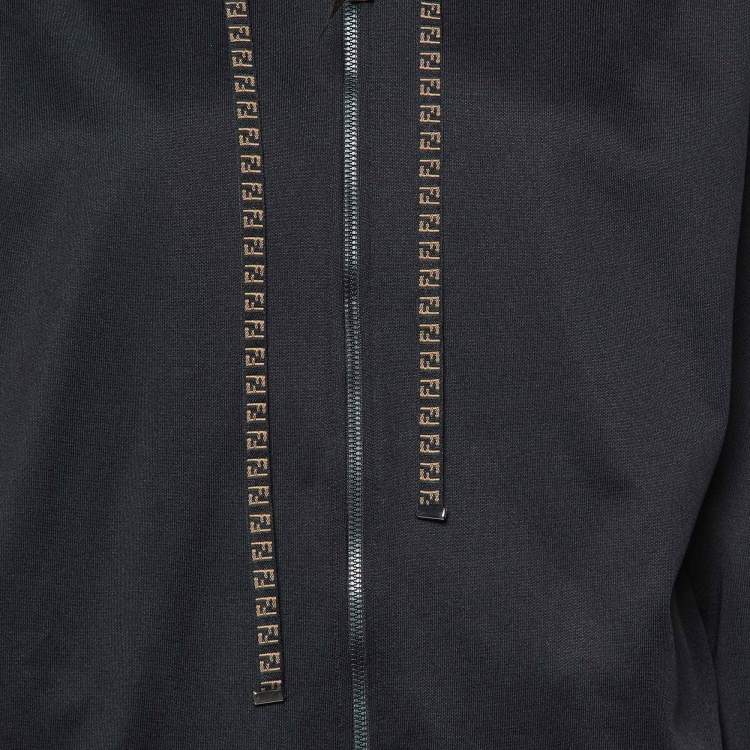 Pre Owned Fendi Black Jersey FF Logo Trim Track Suit XS/S