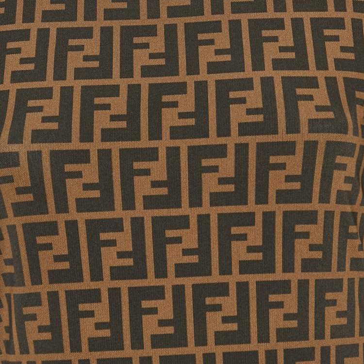 Pre Owned Fendi Brown Zucca Monogram Stretch Mesh Fitted Midi Dress S