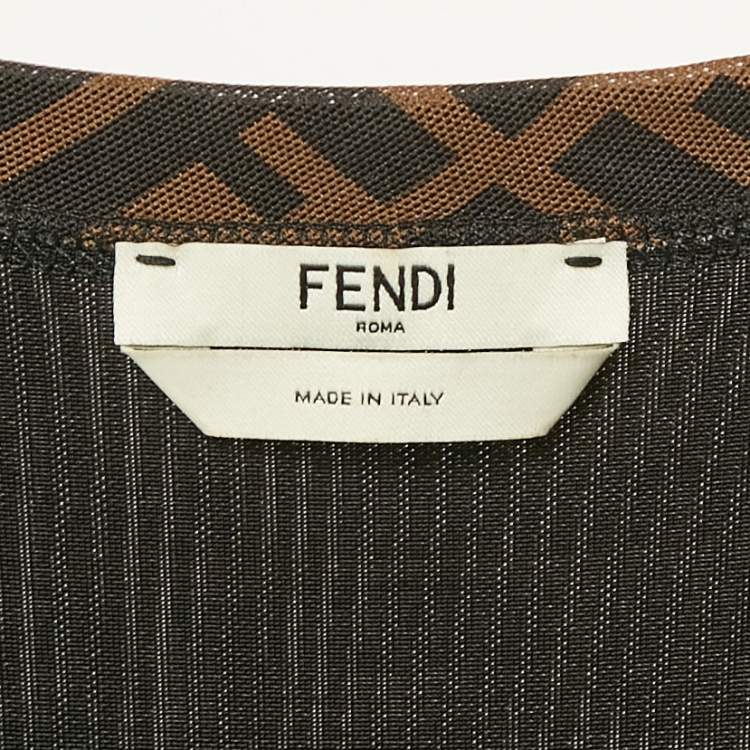 Pre Owned Fendi Brown Zucca Monogram Stretch Mesh Fitted Midi Dress S