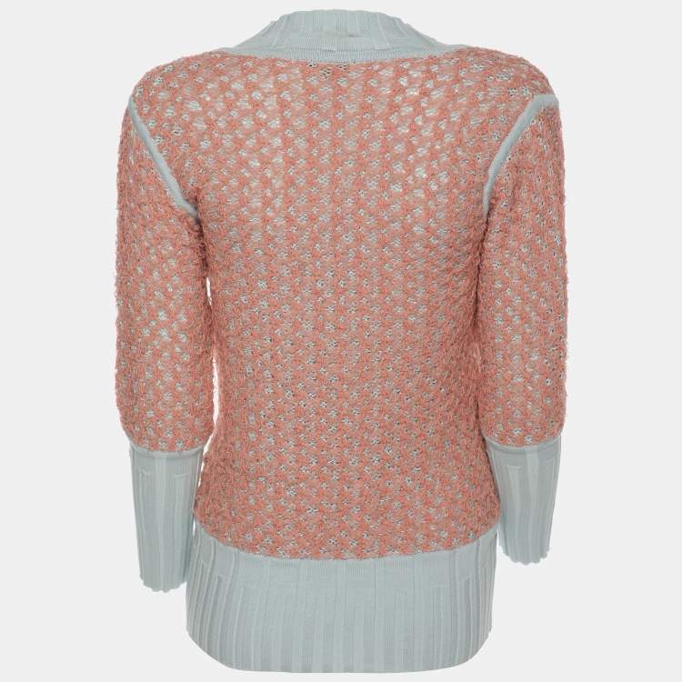 Pre Owned Fendi Peach/Light Blue Cotton Knit Blend Sweater S