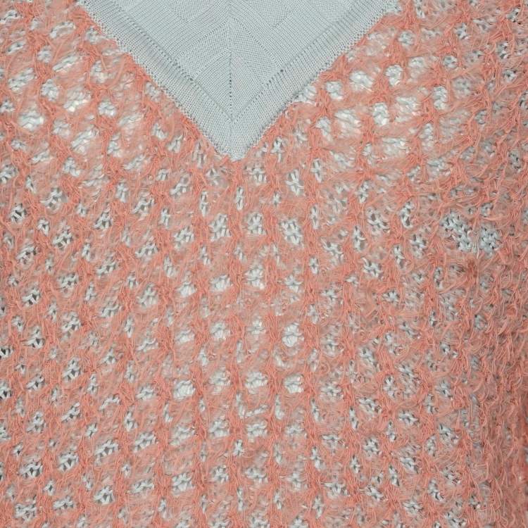 Pre Owned Fendi Peach/Light Blue Cotton Knit Blend Sweater S