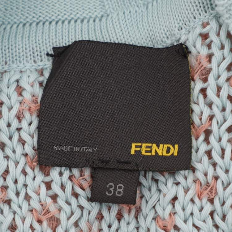Pre Owned Fendi Peach/Light Blue Cotton Knit Blend Sweater S