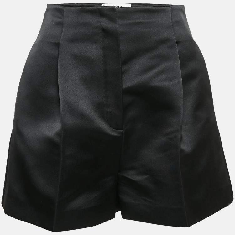 Pre Owned Fendi Black Satin Silk Pleated Shorts S