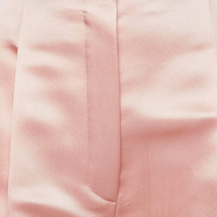 Pre Owned Fendi Pink Satin Silk Pleated Shorts S