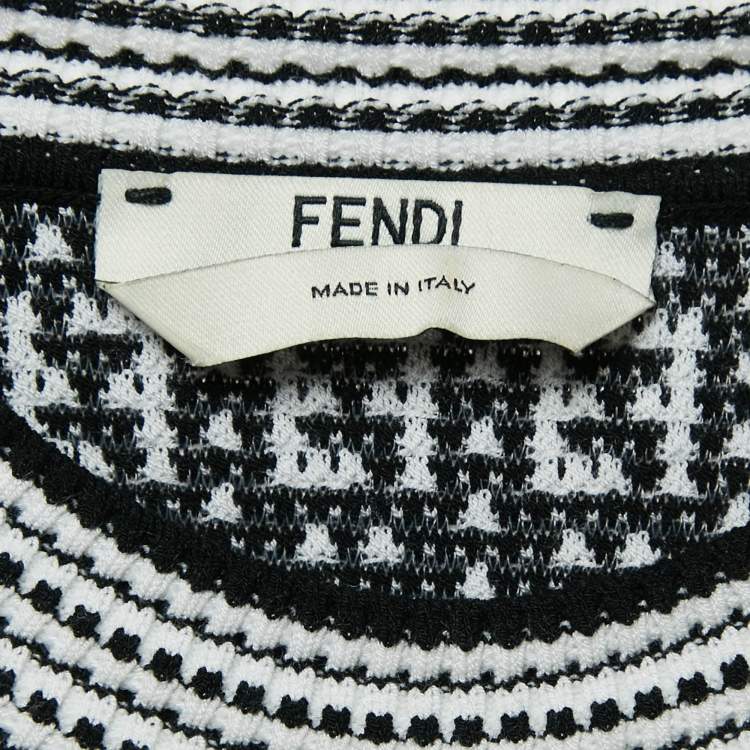 Pre Owned Fendi Black/White FF Textured Knit Crew Neck Pullover M
