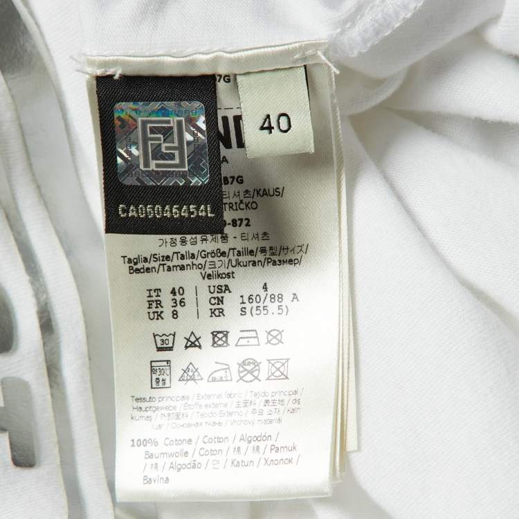 Pre Owned Fendi White Embossed Logo Print Cotton Crew Neck T-Shirt S