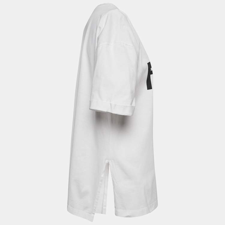 Pre Owned Fendi White Embellished Logo Cotton Oversized T-Shirt L