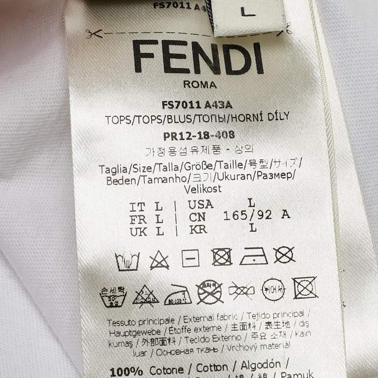 Pre Owned Fendi White Embellished Logo Cotton Oversized T-Shirt L