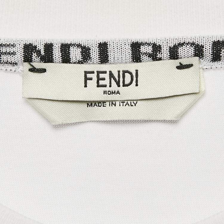 Pre Owned Fendi White Embellished Logo Cotton Oversized T-Shirt L