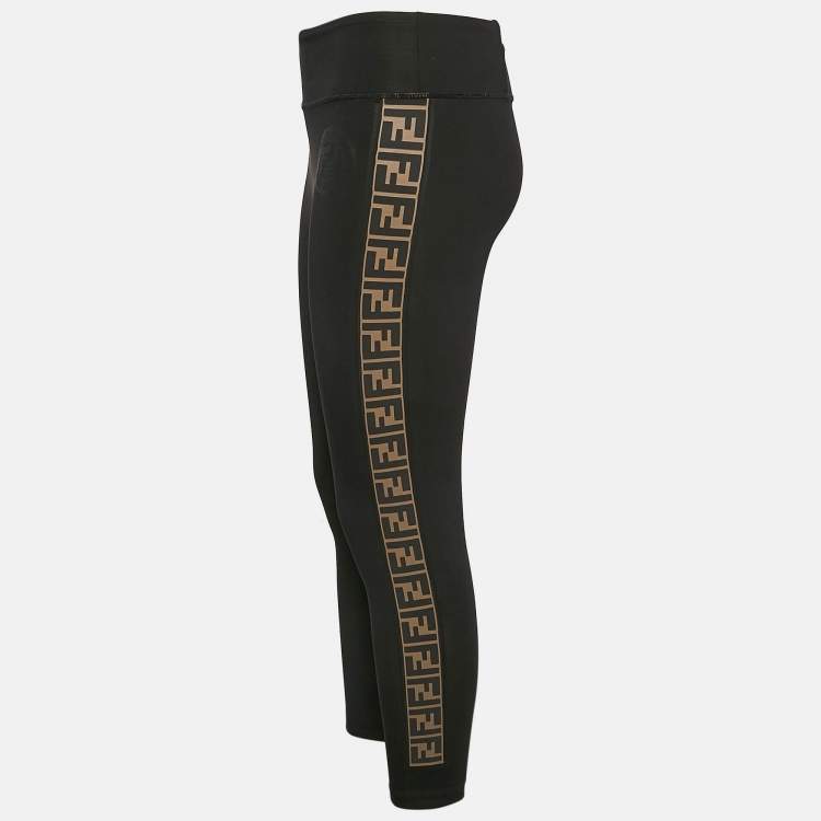 Pre Owned Fendi Black FF Zucca Print Jersey Leggings S