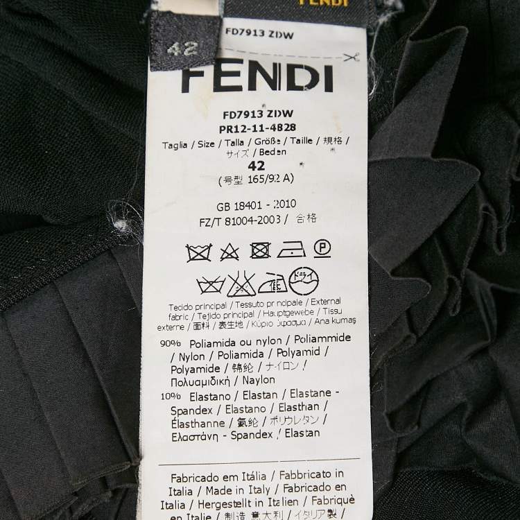 Pre Owned Fendi Black Nylon Gabardine Ruffled One-Shoulder Mini Dress M