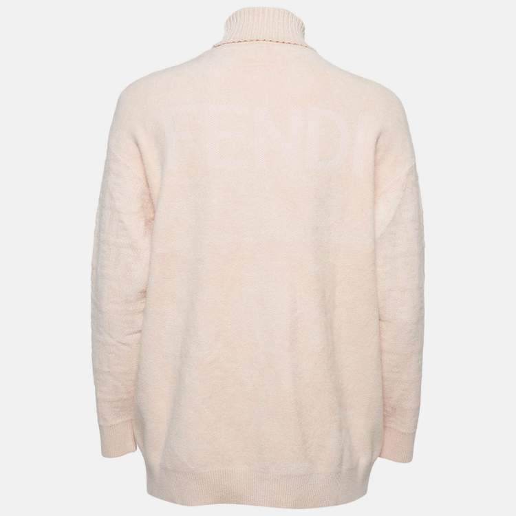 Pre Owned Fendi Pink Monogram Pattern Knit Turtleneck Pullover S