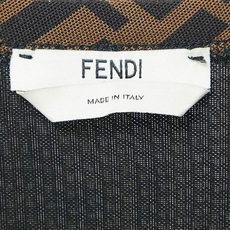 Pre Owned Fendi Brown Zucca Print Jersey Round Neck Midi Dress L