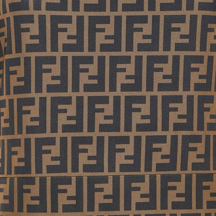Pre Owned Fendi Brown Zucca Print Jersey Round Neck Midi Dress L