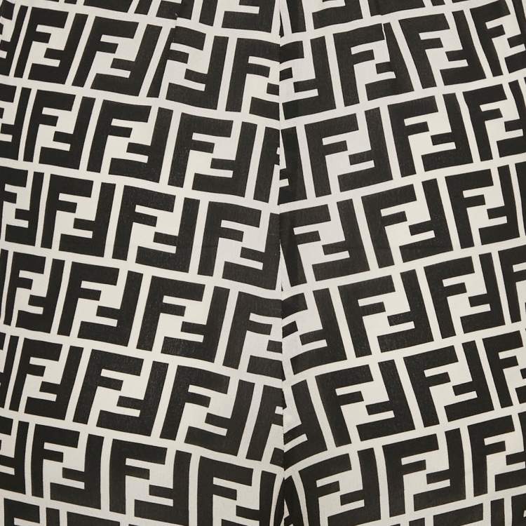 Pre Owned Fendi Black/White Zucca Logo Print Silk Pants M