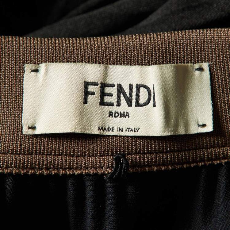 Pre Owned Fendi Black Jersey Logo Waist Band Pleated Midi Skirt S