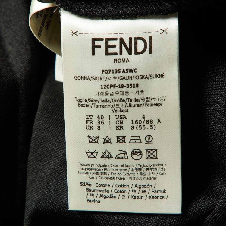 Pre Owned Fendi Black Jersey Logo Waist Band Pleated Midi Skirt S